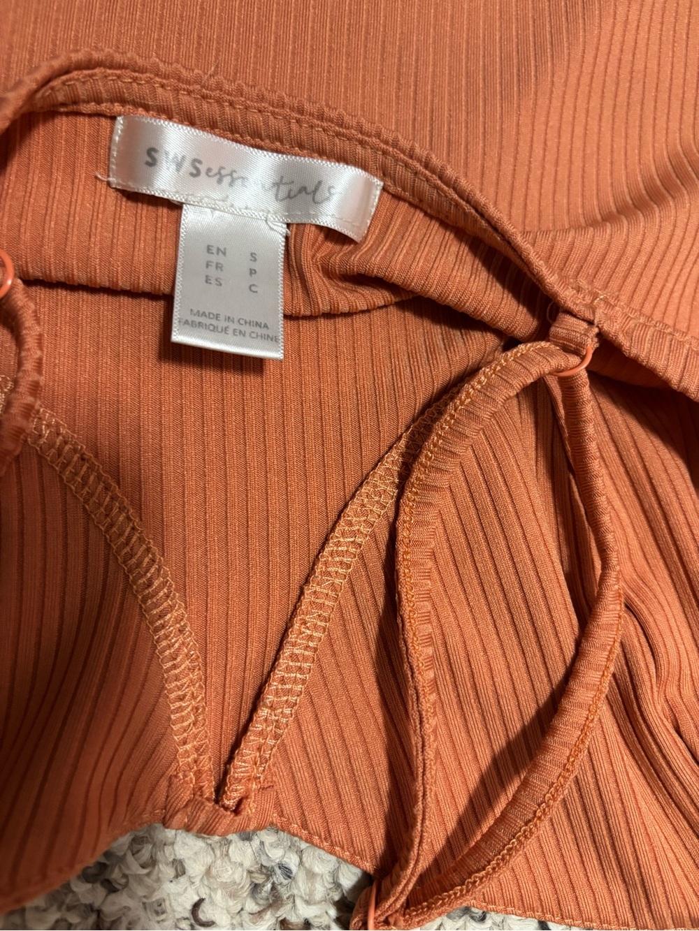 Essentials Ribbed Rust Orange Crop Tank - Picture 2 of 4